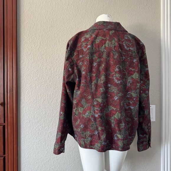 CJ Banks Red and Green Jean Jacket with Floral Pattern X - Picture 4 of 12